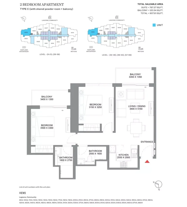 360 Riverside Crescent floor plan 2 BR · 907 sqft