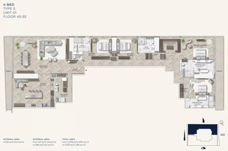 Mr. C Residences Downtown floor plan 4-спальн. · 5332 sqft