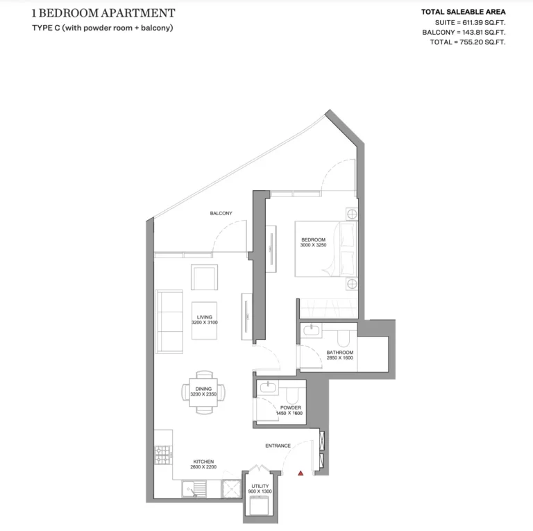 Skyvue Solair floor plan 1 BR · 755 sqft