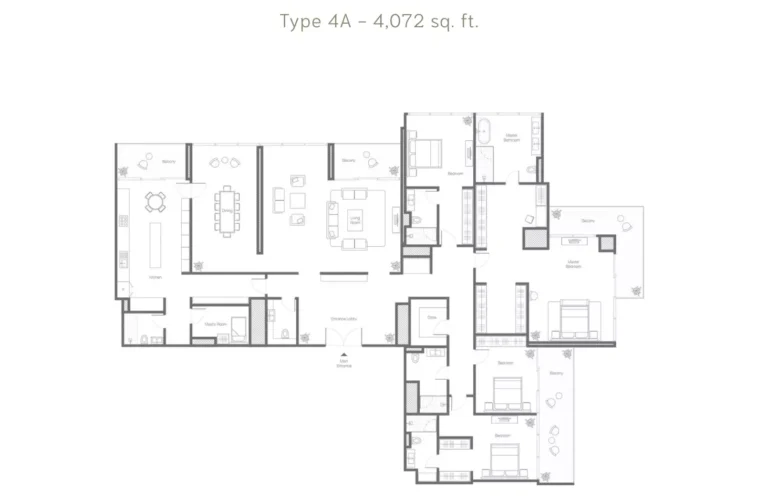 Banyan Tree Residences floor plan 4-спальн. · 4072 sqft