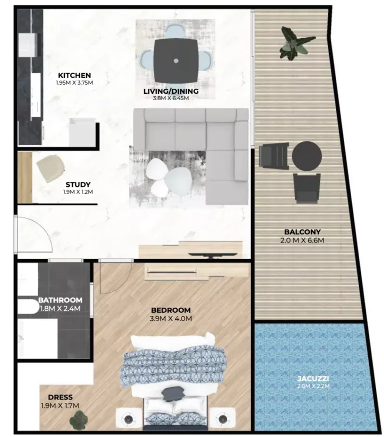 Hatimi Residences by Treppan Living floor plan 1 BR · 1029 sqft