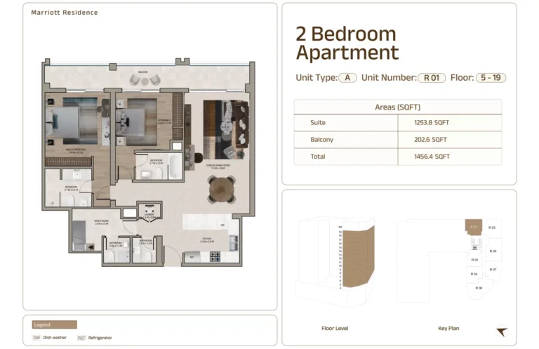 Marriott Residences Sheikh Zayed Road floor plan 2 BR · 1456 sqft