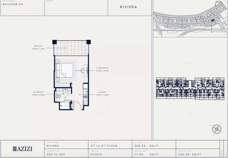 Azizi Riviera 65 floor plan Студия · 346 sqft