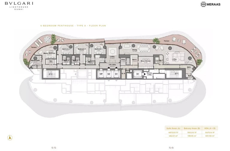 Bulgari Lighthouse Dubai floor plan 4 BR · 6475 sqft