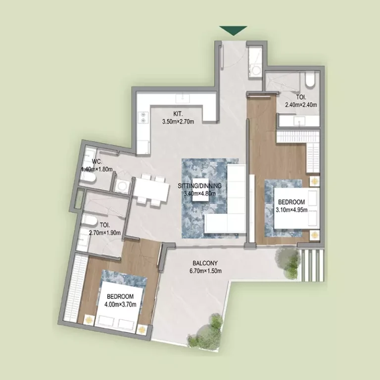 Oasis Residence floor plan 2 BR · 855 sqft