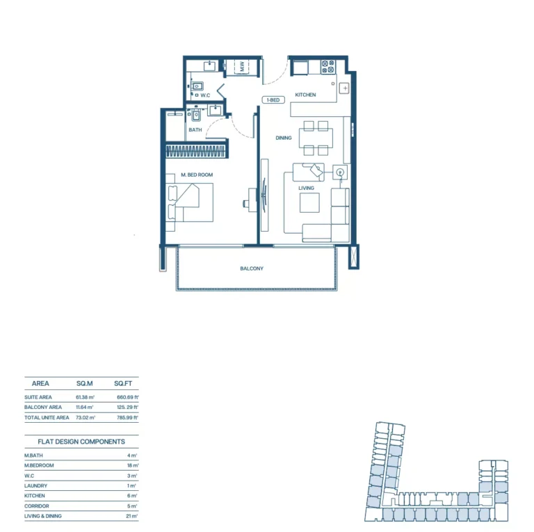 Binghatti Aurora floor plan 1 BR · 785 sqft