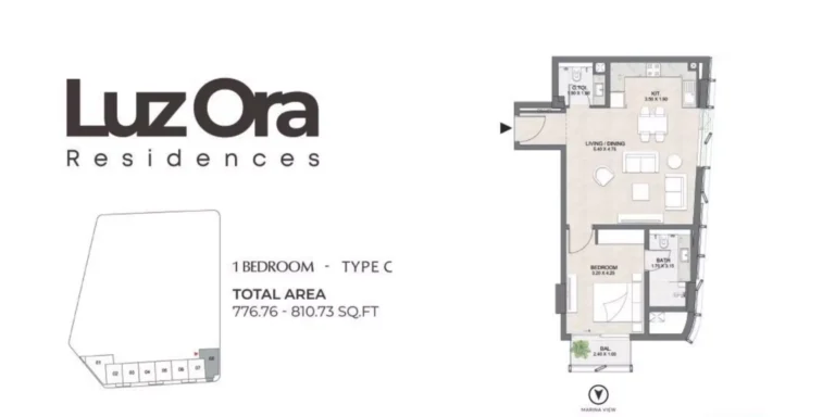 Luzora Residences floor plan 1-спальн. · 776 sqft