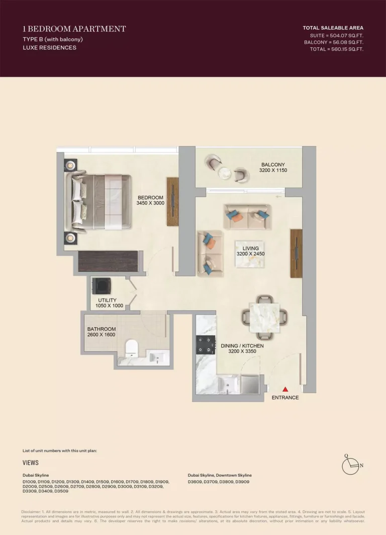 SkyVue Altier floor plan 1 BR · 560 sqft