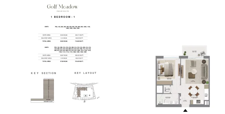 Golf Meadows floor plan 1 BR · 721 sqft