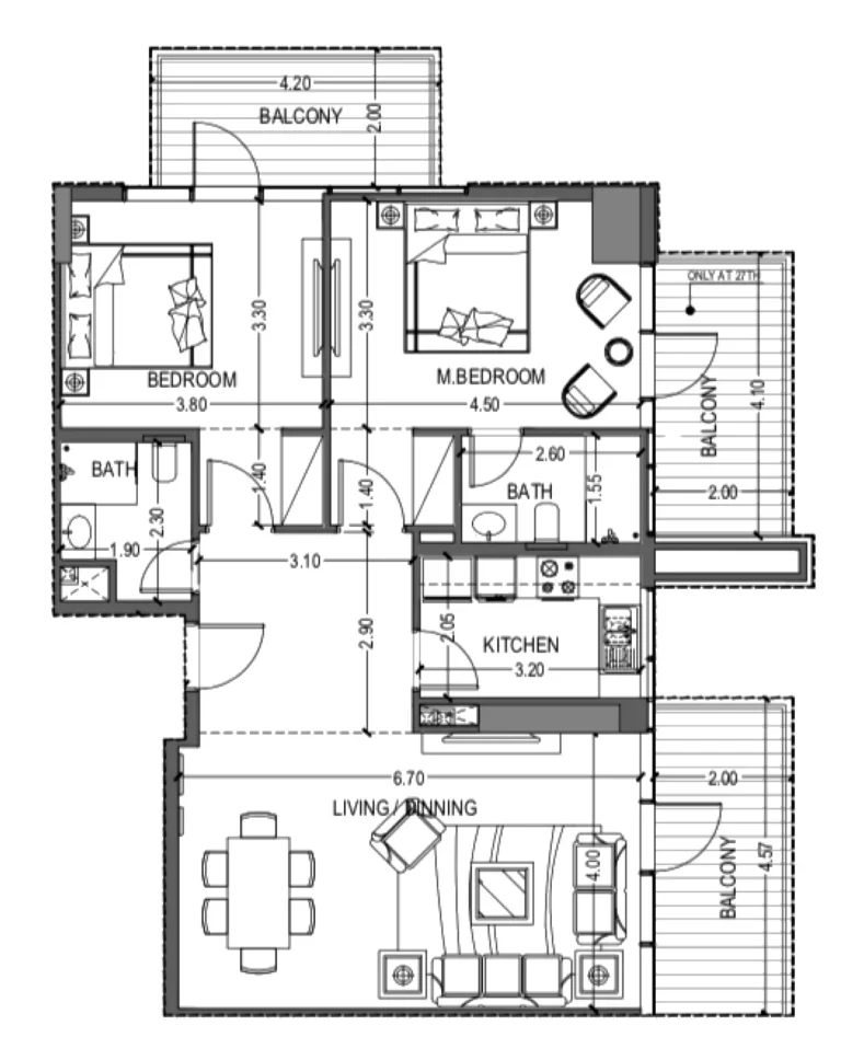 Violet Tower floor plan 2 BR · 1246 sqft