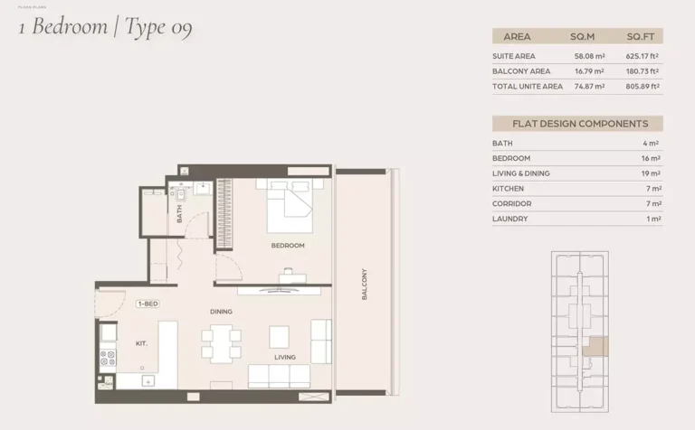 Binghatti Ivory floor plan 1 BR · 805 sqft