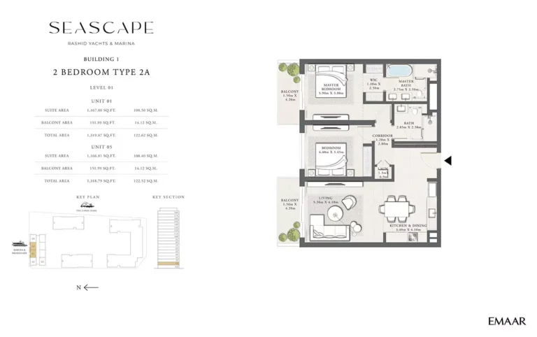 Seascape floor plan 2 BR · 1318 sqft