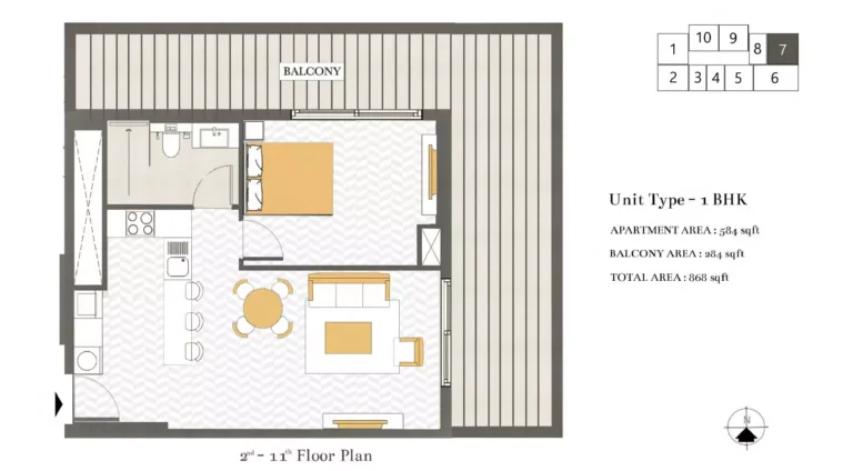 Ashwood Residences floor plan 1 BR · 868 sqft
