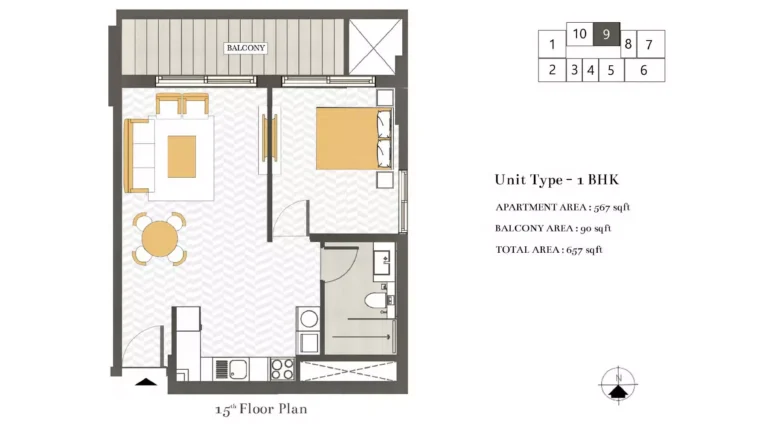 Ashwood Residences floor plan 1 BR · 657 sqft