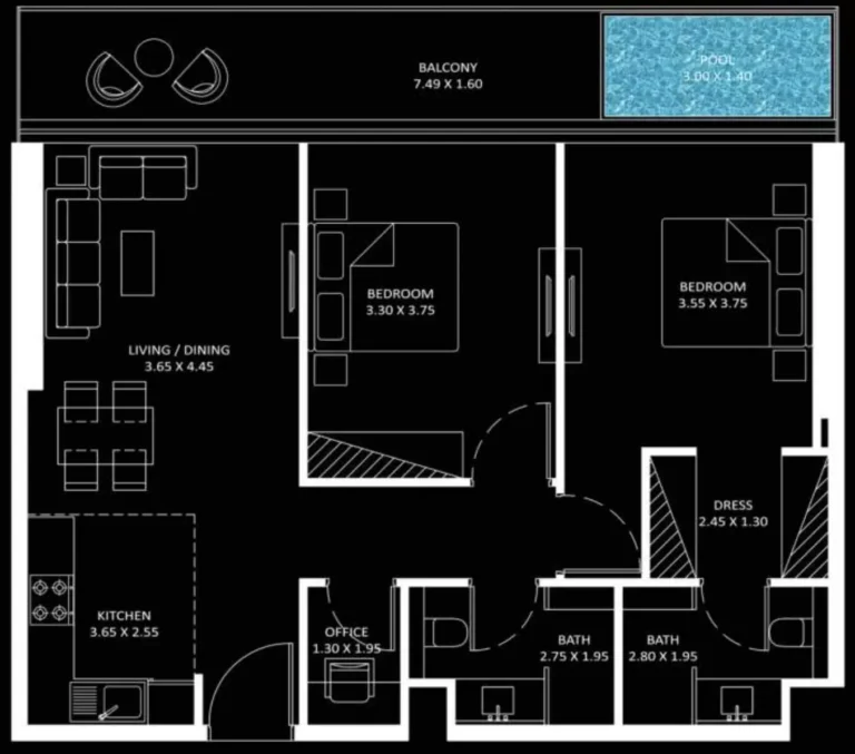 Bayz 101 floor plan 2 BR · 964 sqft