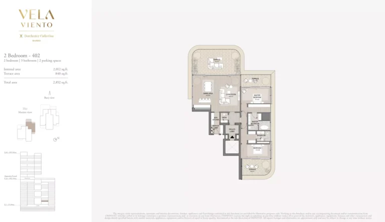 Vela Viento by Omniyat floor plan 2-спальн. · 2852 sqft