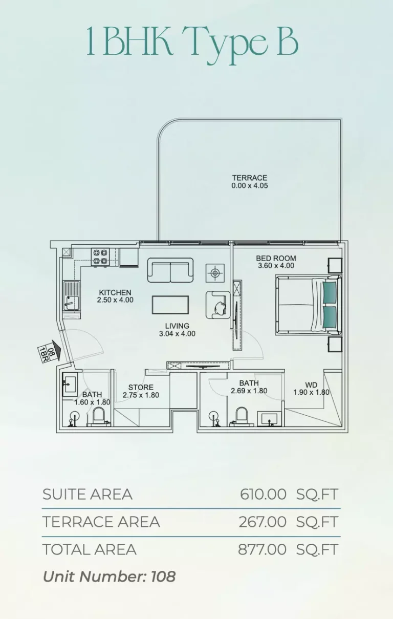 Floarea Breeze floor plan 1 BR · 877 sqft