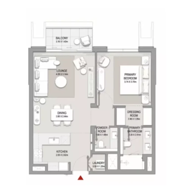 City Walk Crestlane 3 floor plan 1-спальн. · 772 sqft