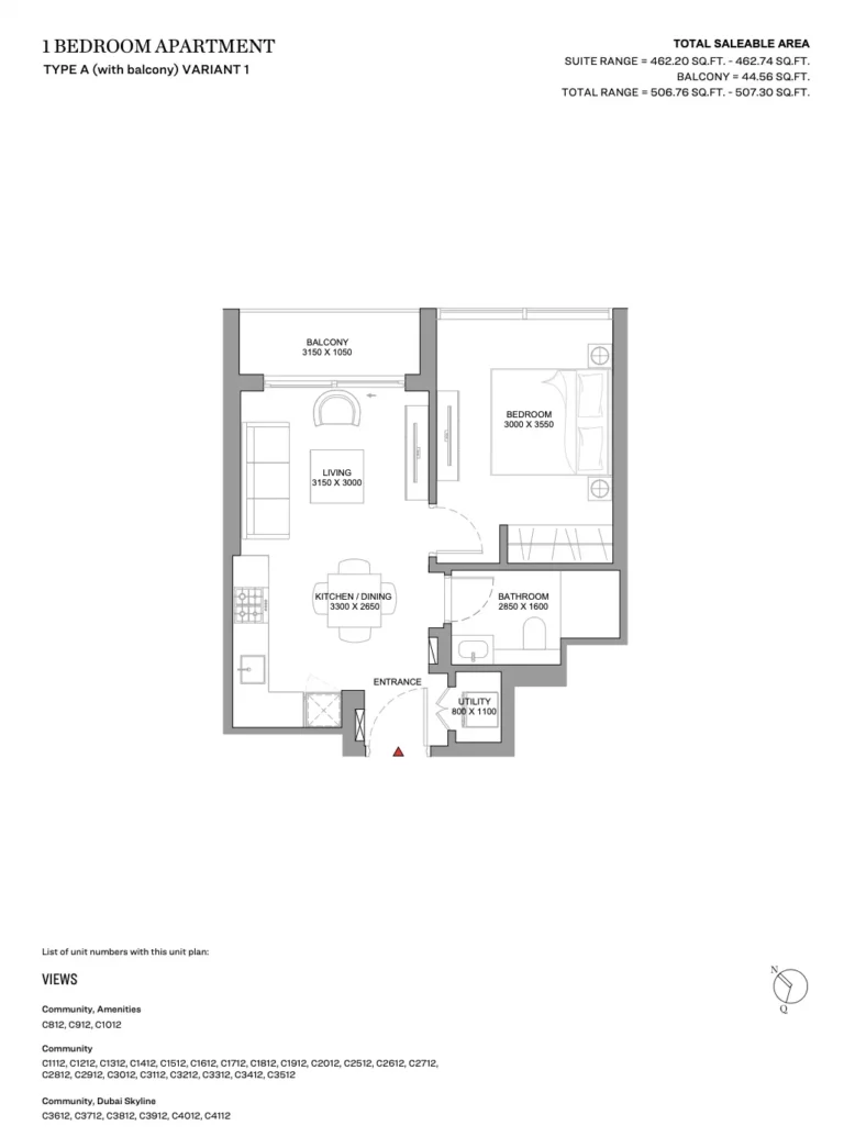 Skyvue Spectra floor plan 1 BR · 507 sqft