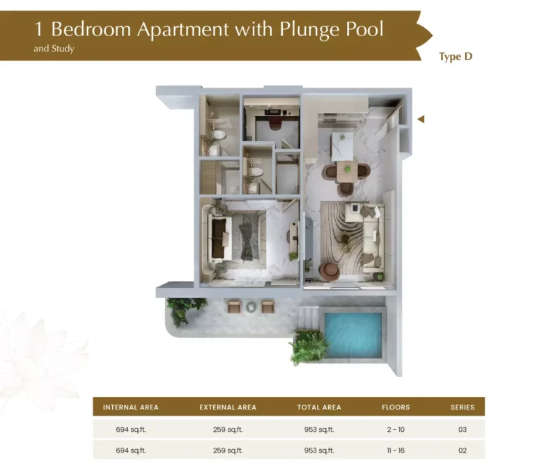 Blossom 76 by Tranquil floor plan 1 BR · 953 sqft