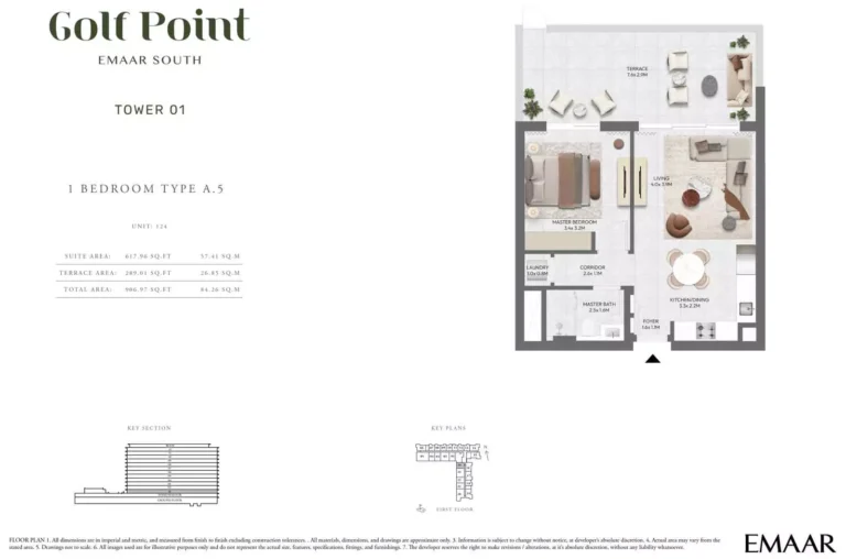 Golf Point floor plan 1 BR · 906 sqft
