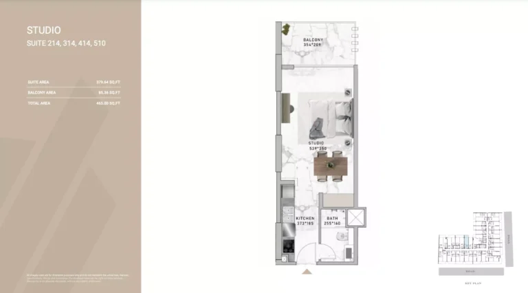 Al Serh Residences 11 floor plan Studio · 465 sqft