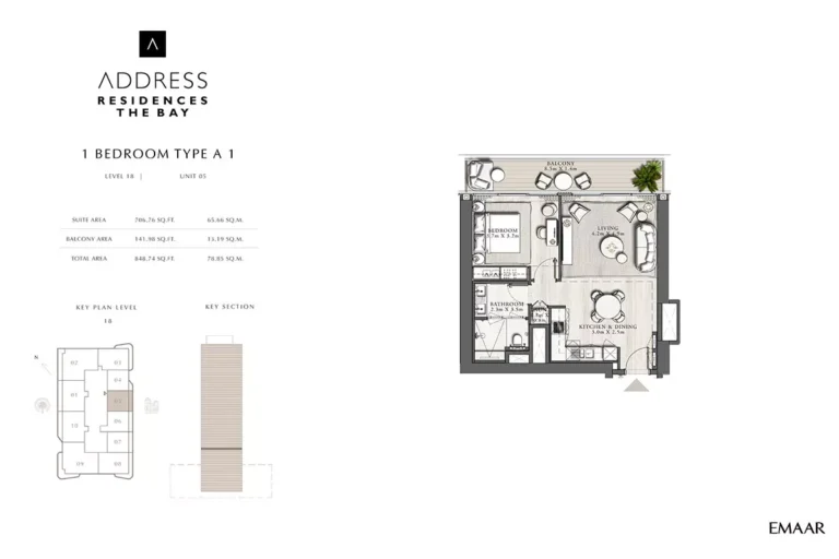Address Residences The Bay floor plan 1-спальн. · 848 sqft