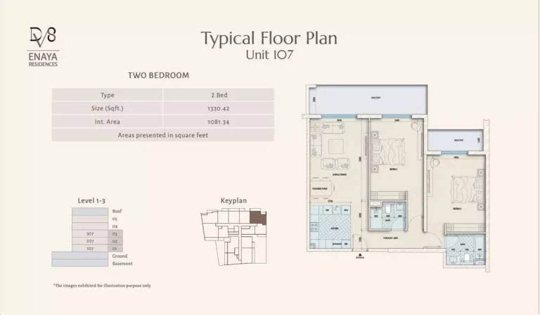 Enaya Residences floor plan 2 BR · 1330 sqft