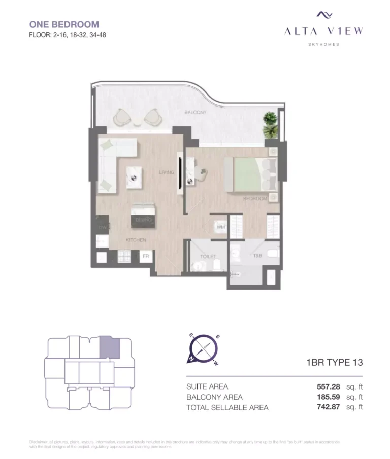 Alta View Skyhomes floor plan 1-спальн. · 742 sqft
