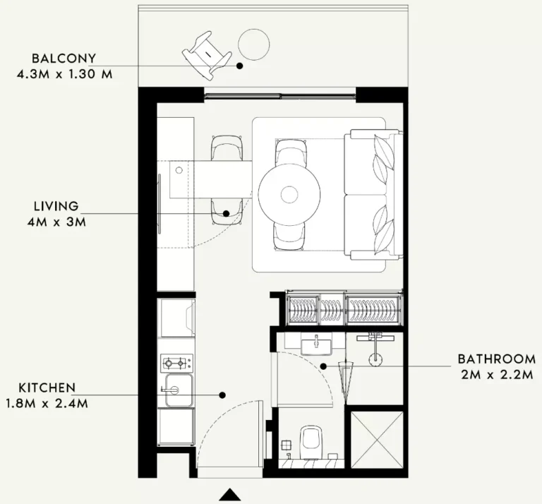Azizi Milan 55 floor plan Studio · 338 sqft
