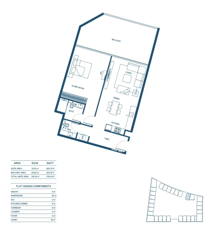 Binghatti Aurora floor plan 1 BR · 1142 sqft