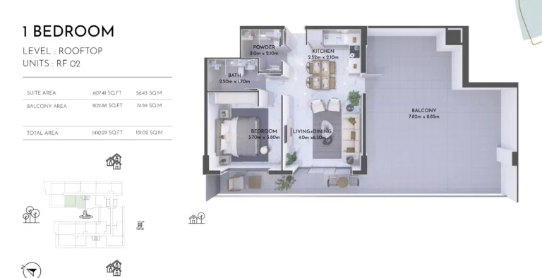 Olivia Residences floor plan 1 BR · 1410 sqft