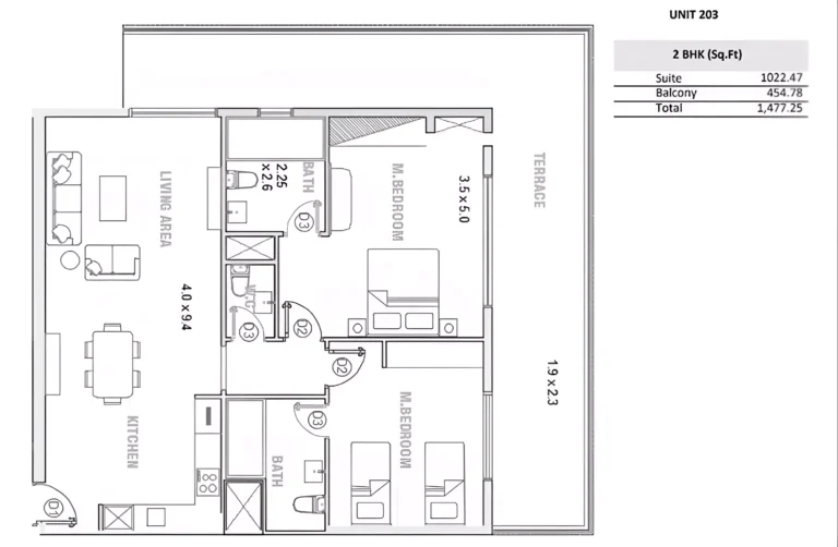 Equiti Garden floor plan 2 BR · 1477 sqft