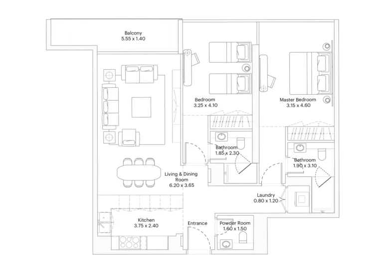 Eleve by Deyaar floor plan 2 BR · 1104 sqft