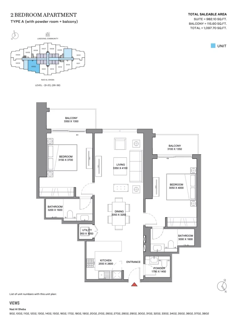 310 Riverside Crescent floor plan 2-спальн. · 1097 sqft