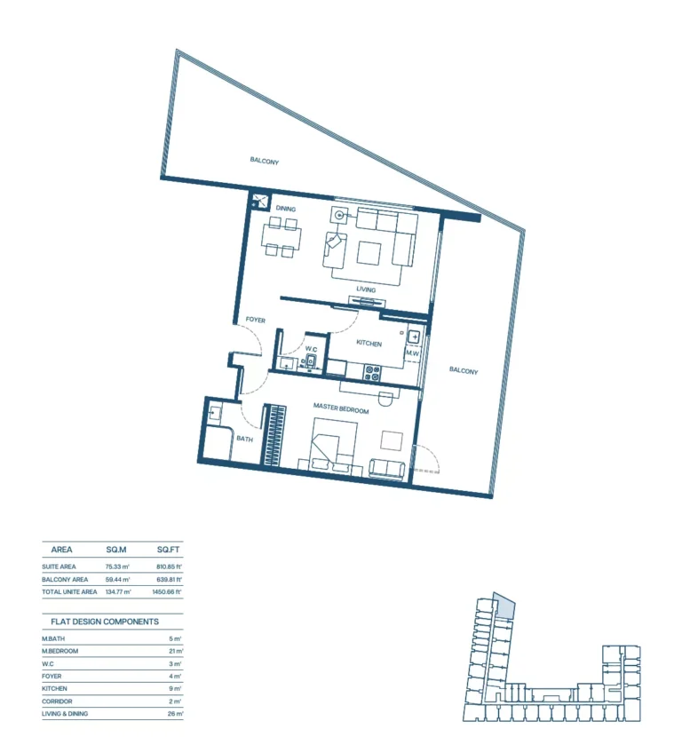 Binghatti Aurora floor plan 1 BR · 1450 sqft