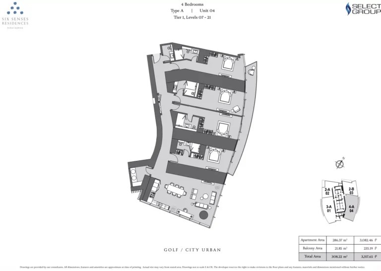 Six Senses Residences Dubai Marina floor plan 4-спальн. · 5773 sqft