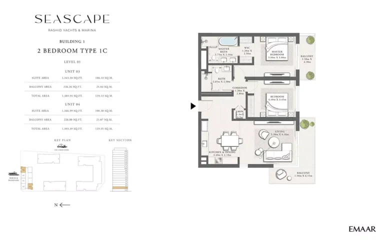 Seascape floor plan 2 BR · 1393 sqft