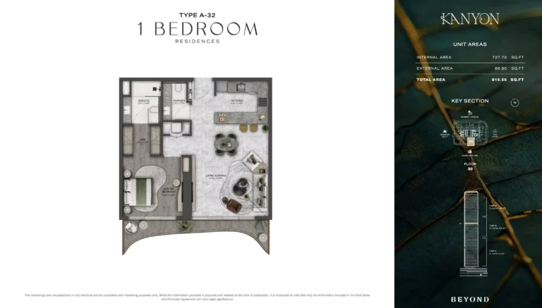 Kanyon by Beyond floor plan 1-спальн. · 816 sqft
