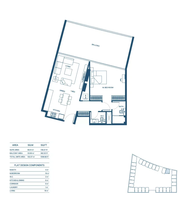 Binghatti Aurora floor plan 1 BR · 1098 sqft