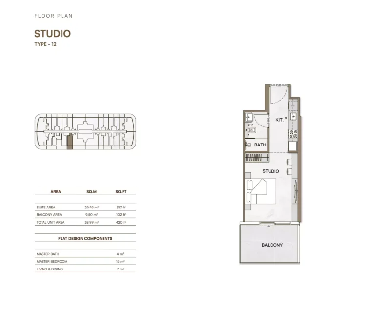 Binghatti Skyhall floor plan Studio · 420 sqft