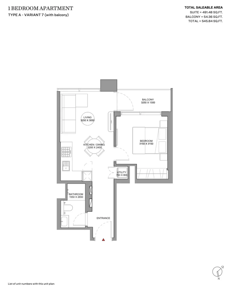 Sobha Solis floor plan 1 BR · 545 sqft