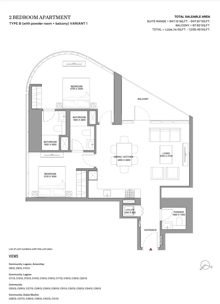 Skyvue Spectra floor plan 2 BR · 1035 sqft