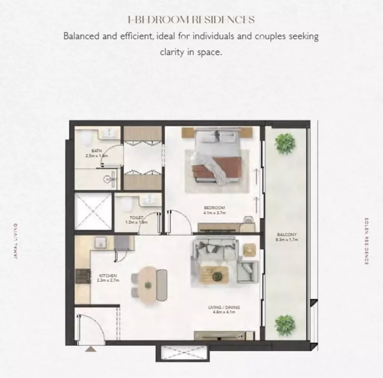 Solen Residence floor plan 1 BR