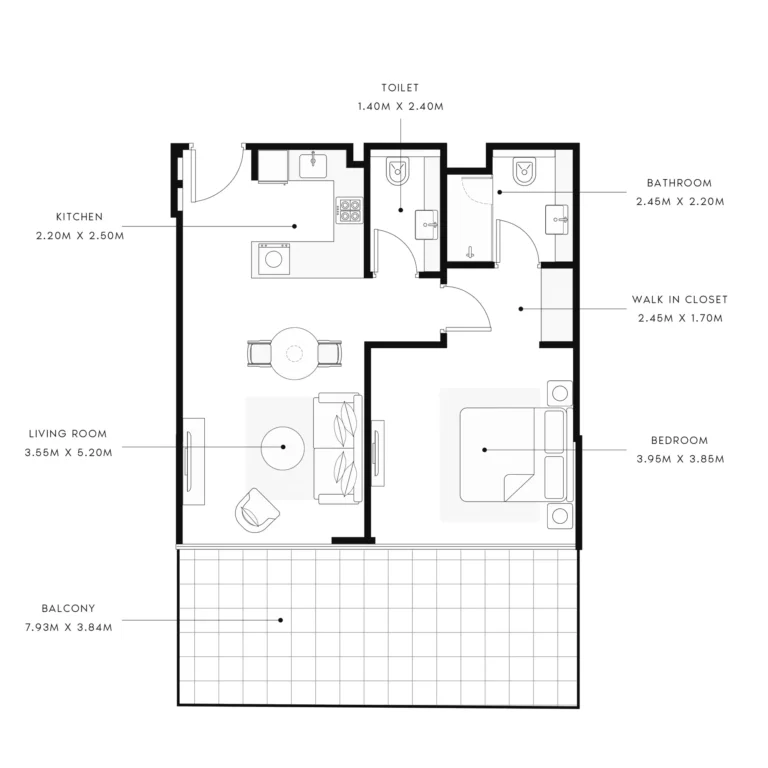Azizi Grand floor plan 1-спальн. · 1023 sqft
