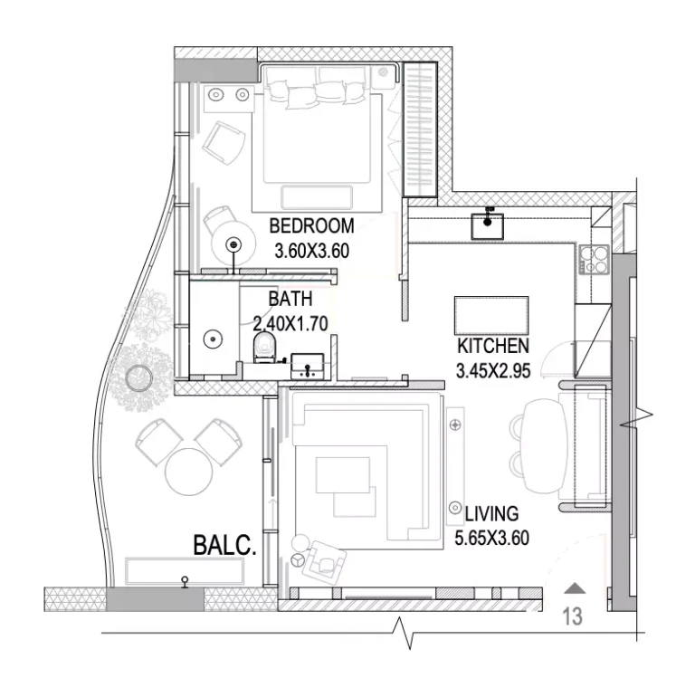 The Pier Residence floor plan 1 BR · 741 sqft