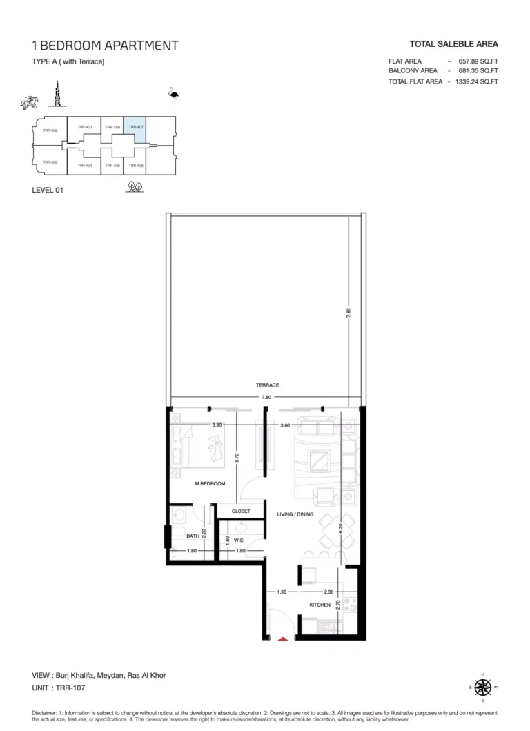 The Roof Residence floor plan 1-спальн. · 1339 sqft