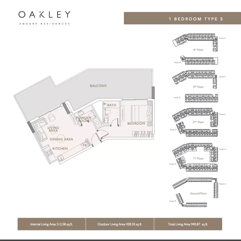 Oakley Square Residences floor plan 1 BR · 940 sqft