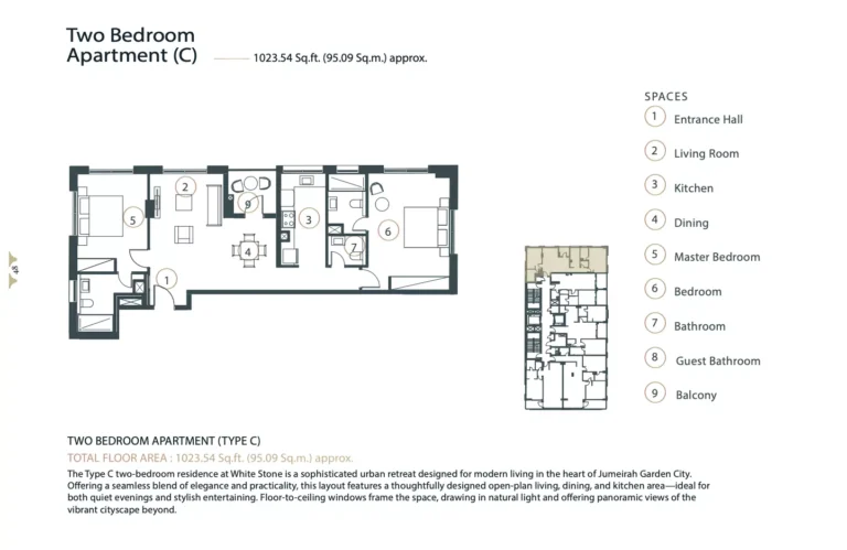 Whitestone Residence floor plan 2 BR · 1023 sqft