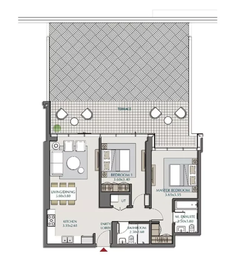 Park Views Residences B floor plan 2 BR · 2014 sqft